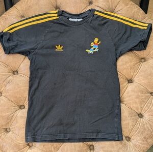 Adidas x the Simpsons T-Shirt Bart Simpson Skate Board Pattern Sz XS Blk Yellow